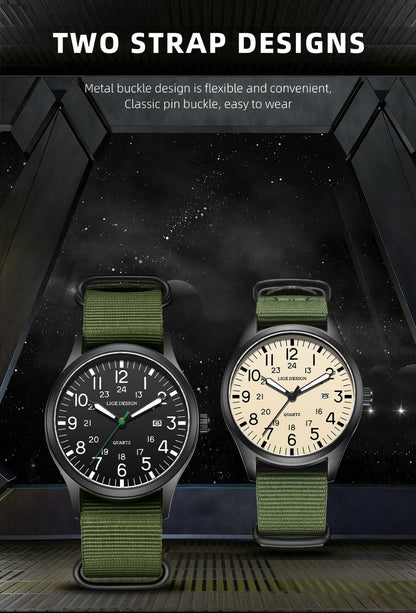 LIGE Top Brand Luxury Men Quartz Watch Date Nylon Leather Waterproof Luminous Military Sports Watches For Men relogios masculino
