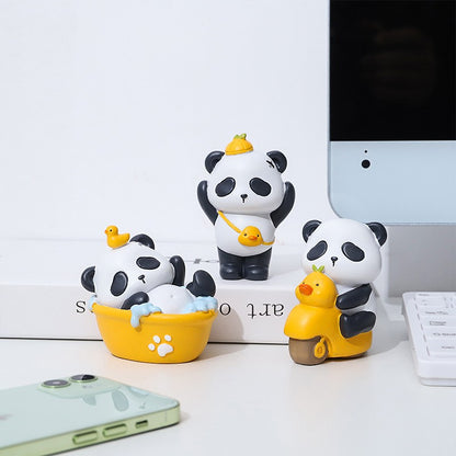 Estatuetas de panda de desenho animado para a mesa da sala de estar decorações fofas para casa artesanato em resina presentes criativos para alívio do estresse no escritório