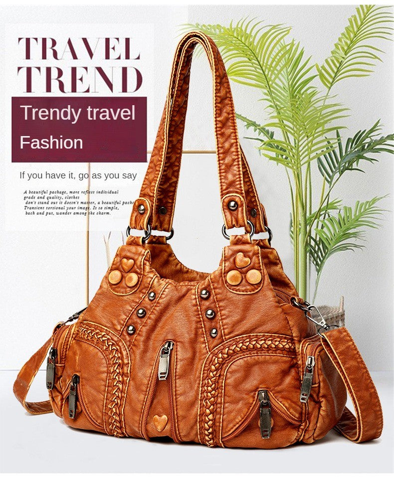 Black Y2k Women Shoulder Bag Vintage Punk Goth Fashion Designer Pu Leather Tote Bag Large Capacity Rivet Motorcycle Handbag