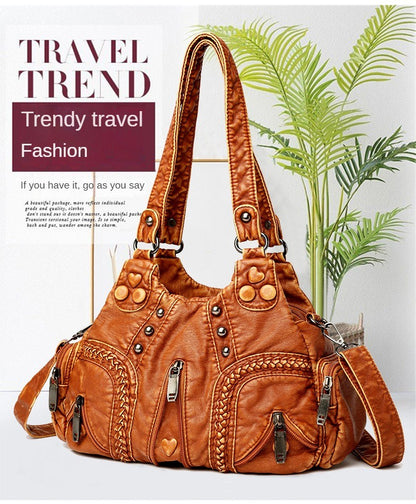 Black Y2k Women Shoulder Bag Vintage Punk Goth Fashion Designer Pu Leather Tote Bag Large Capacity Rivet Motorcycle Handbag