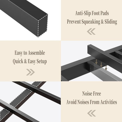 Bed Frame with LED Headboard & Built-in USB Charging Station,Linen Upholstered Backrest Metal Bed with Shelves,Under Bed Storage