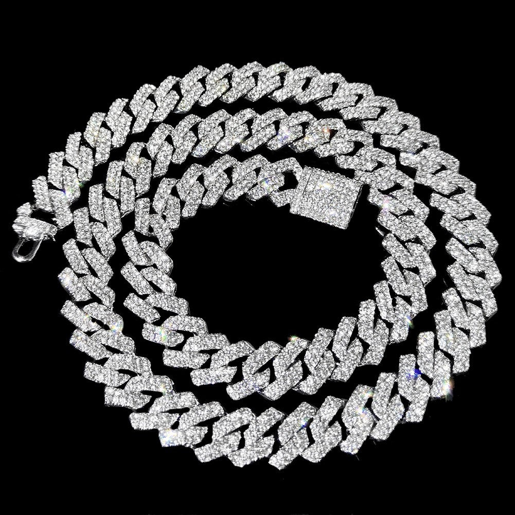 Colar Cubano de 20 Polegadas com Elos Duplos Unissex Edição Congelada Brilhante com Diamantes Joia em Estilo Hip-Hop