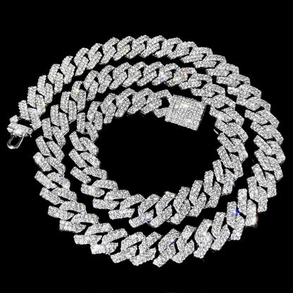 Colar Cubano de 20 Polegadas com Elos Duplos Unissex Edição Congelada Brilhante com Diamantes Joia em Estilo Hip-Hop