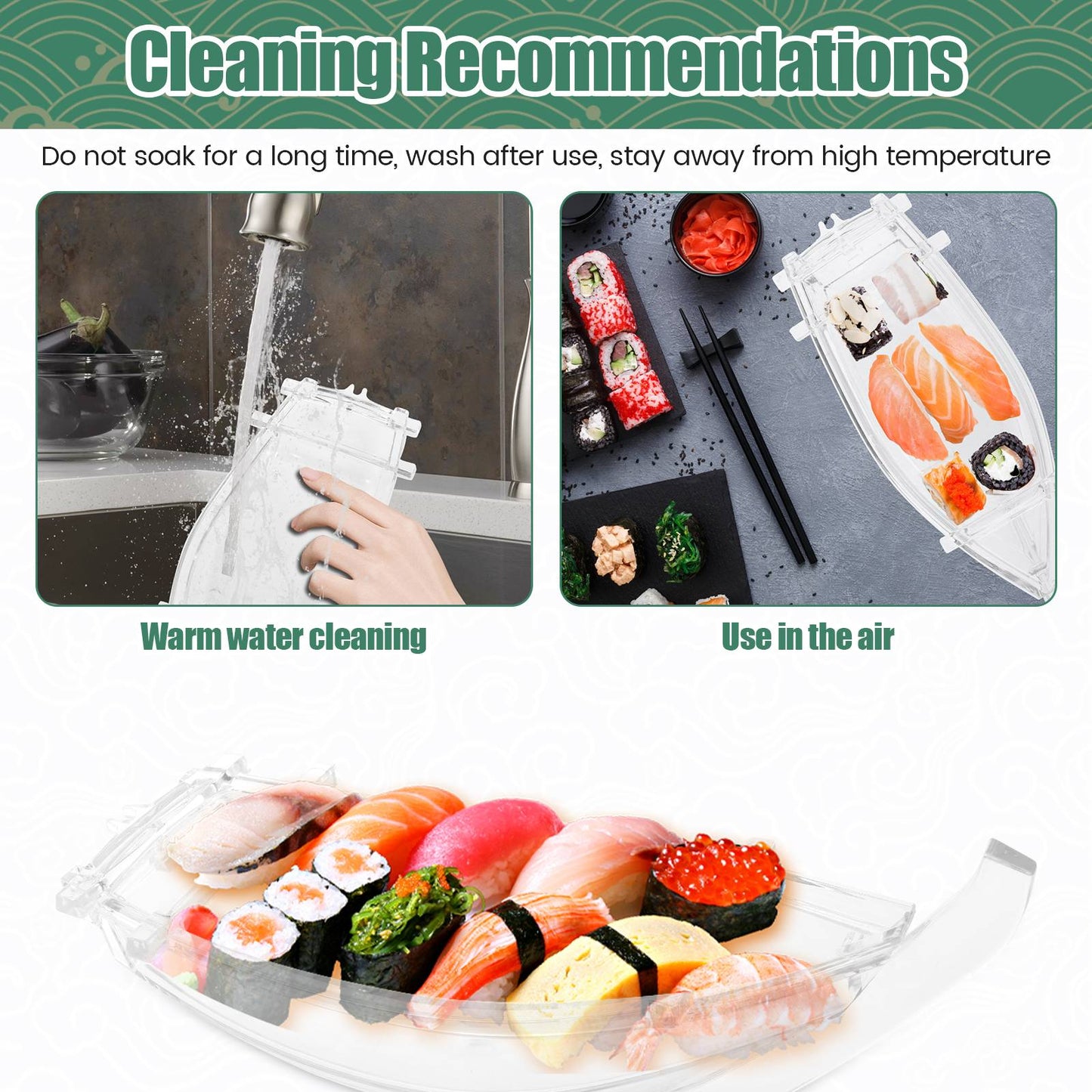 Sushi Serving Tray Reusable Plastic Sushi Boat Serving Plate Japanese Style Sushi Tray Decorative for Home Kitchen Restaurant
