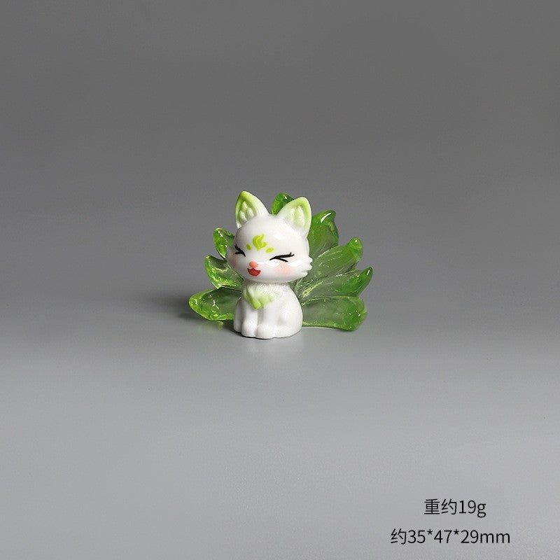1/6Pcs Cute 9 Tailed Fox Resin Figurine, Kawaii Fantasy Miniature Mythical Fox Animal Decor for Desk Shelf Car Collectible Gift