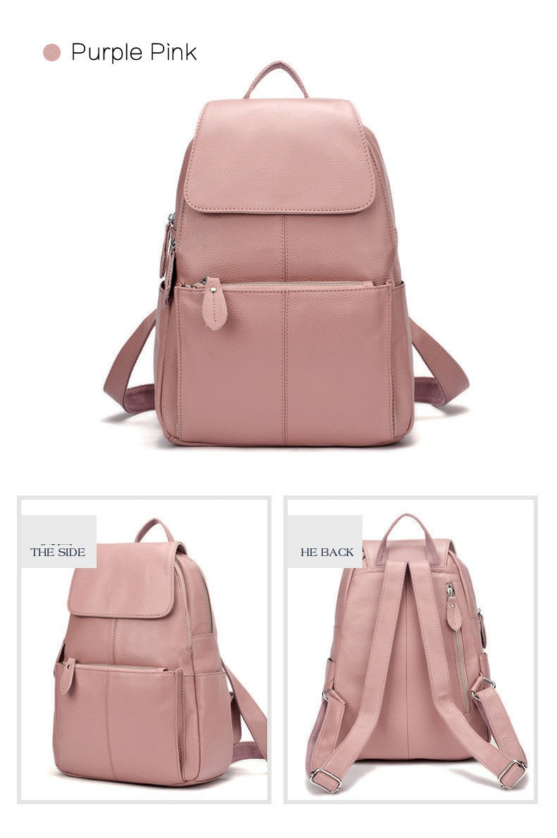 Zency Mochila Feminina Elegante Preta Branca Couro Genuíno Qualidade A++ Antifurto Grande Capacidade Mochila de Viagem Designer