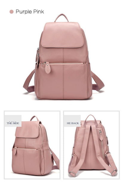 Zency Mochila Feminina Elegante Preta Branca Couro Genuíno Qualidade A++ Antifurto Grande Capacidade Mochila de Viagem Designer