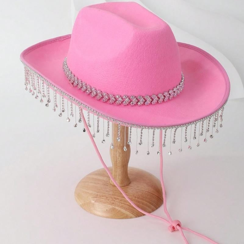 L5YA Soft Sweet Unisex Hat British Stylish Hat Rhinestones Fashionable Western Hat for Parties and Weddings