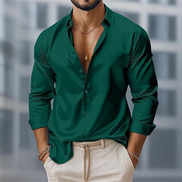 Fashionable men's long sleeved shirt with slim fit collar button casual party plus men's shirt