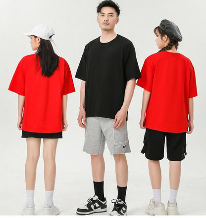 Cotton heavy-duty men's and women's T-shirts, summer breathable short sleeves, customized printing, logo embroidery