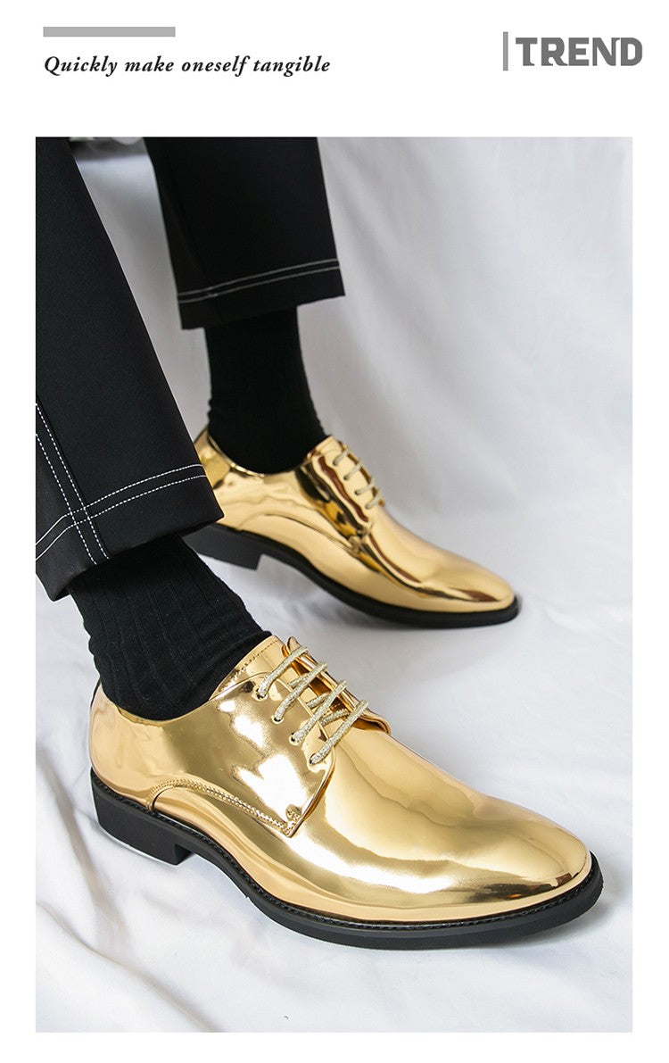 Large Size 38-50 Pointed Leather Shoes Man Business Performance Men's Dress Shoes Luxury Golden Bright Shoes Man Wedding Shoes