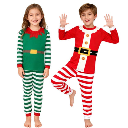 Children's Christmas Long Sleeve Pajama Sets Kids Elf and Santa Claus Sleepwear Boys Pijamas Baby Girls Pjs for Festive Xmas