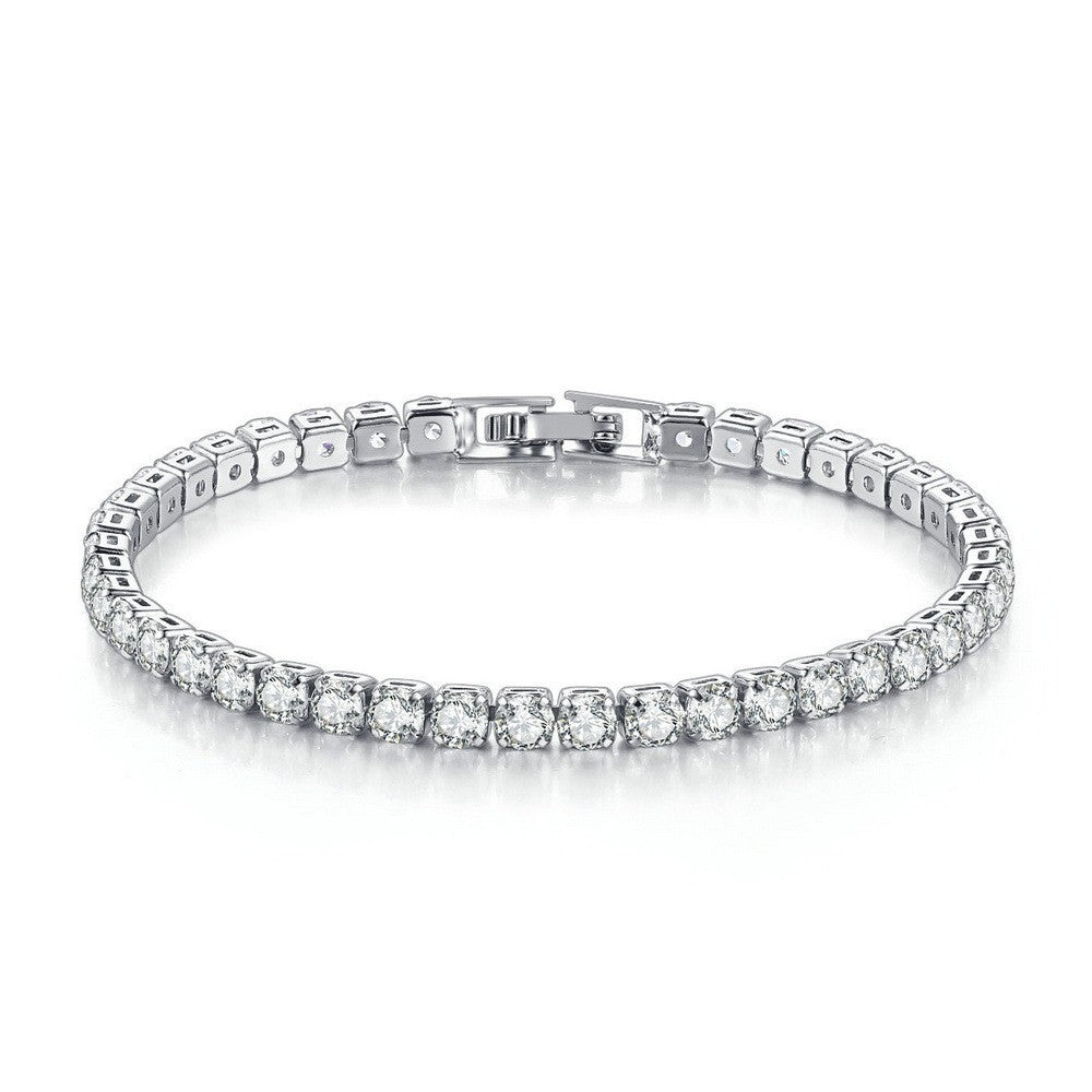 Pulseira de Tênis Feminina de Zircônia 4mm, Cristais, Designer, Corrente Fina, Joia de Casamento