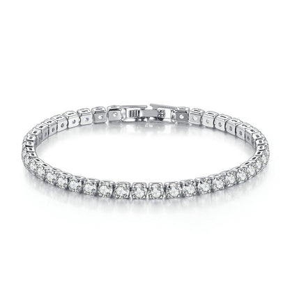 Pulseira de Tênis Feminina de Zircônia 4mm, Cristais, Designer, Corrente Fina, Joia de Casamento