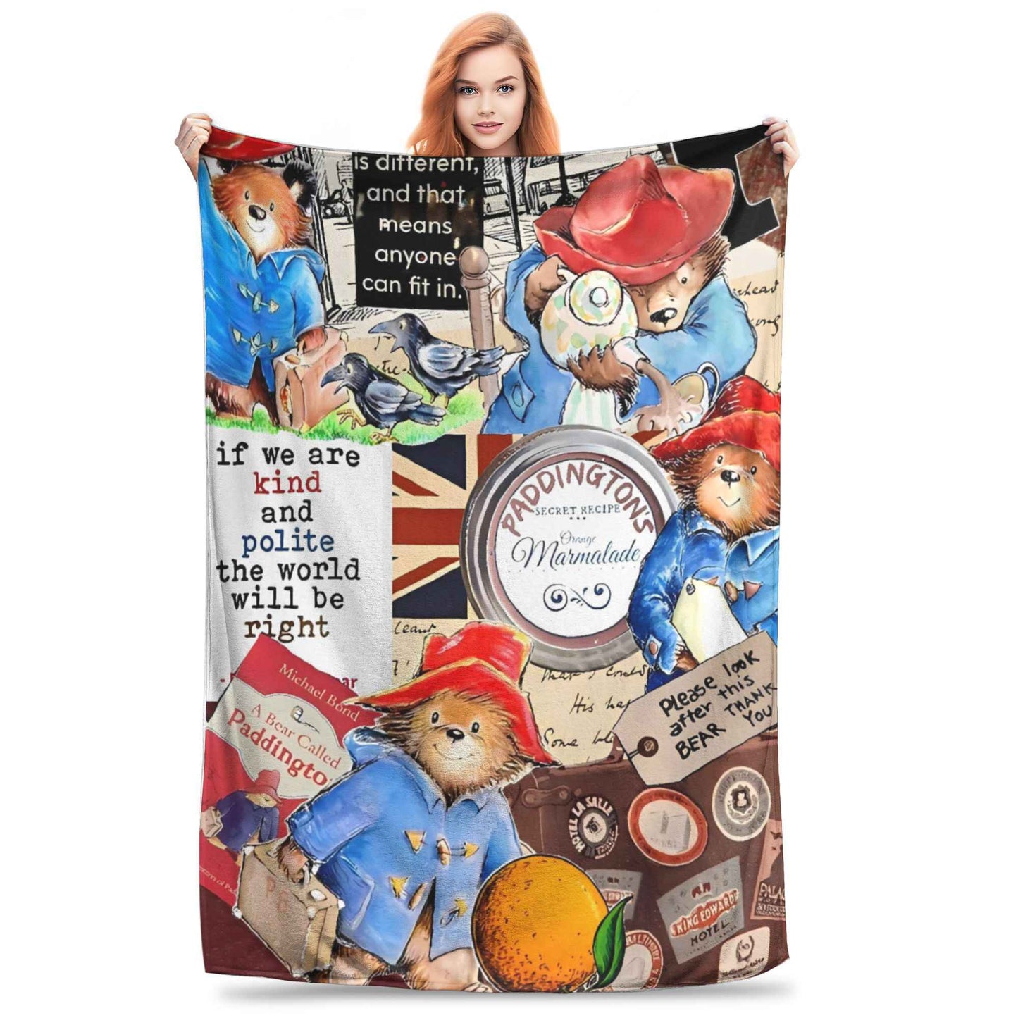 Urso Paddington (manta de pelúcia infantil, edredom de flanela, mantas para sala de estar, design macio e quente, colcha de qualidade, presente de aniversário