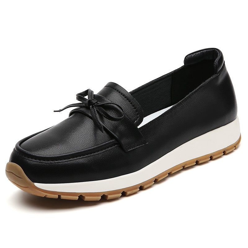 Genuine Leather Women Flats Fashion Casual Women Shoe Moccasins Shoes Woman Slip on Flat Shoes Black Ladies Shoes Plus Size
