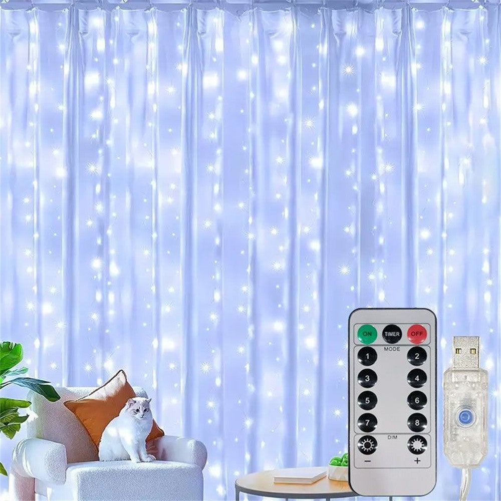 USB Curtain Lights - 8 Lighting Modes LED Fairy String Light for Christmas Halloween New Year Wedding Party Home Garden Decor