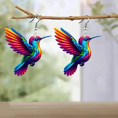 Brincos de beija-flor FTCY de acrílico para mulheres estilo retrô coloridos brincos de pássaro pendurados presentes de joias femininas