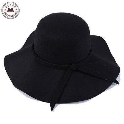 Fashion Winter Fedora Hats for Women Hat Vintage Bowler Jazz Top Cap Felt Wide Brim Floppy Sun Beach Cashmere Church Caps