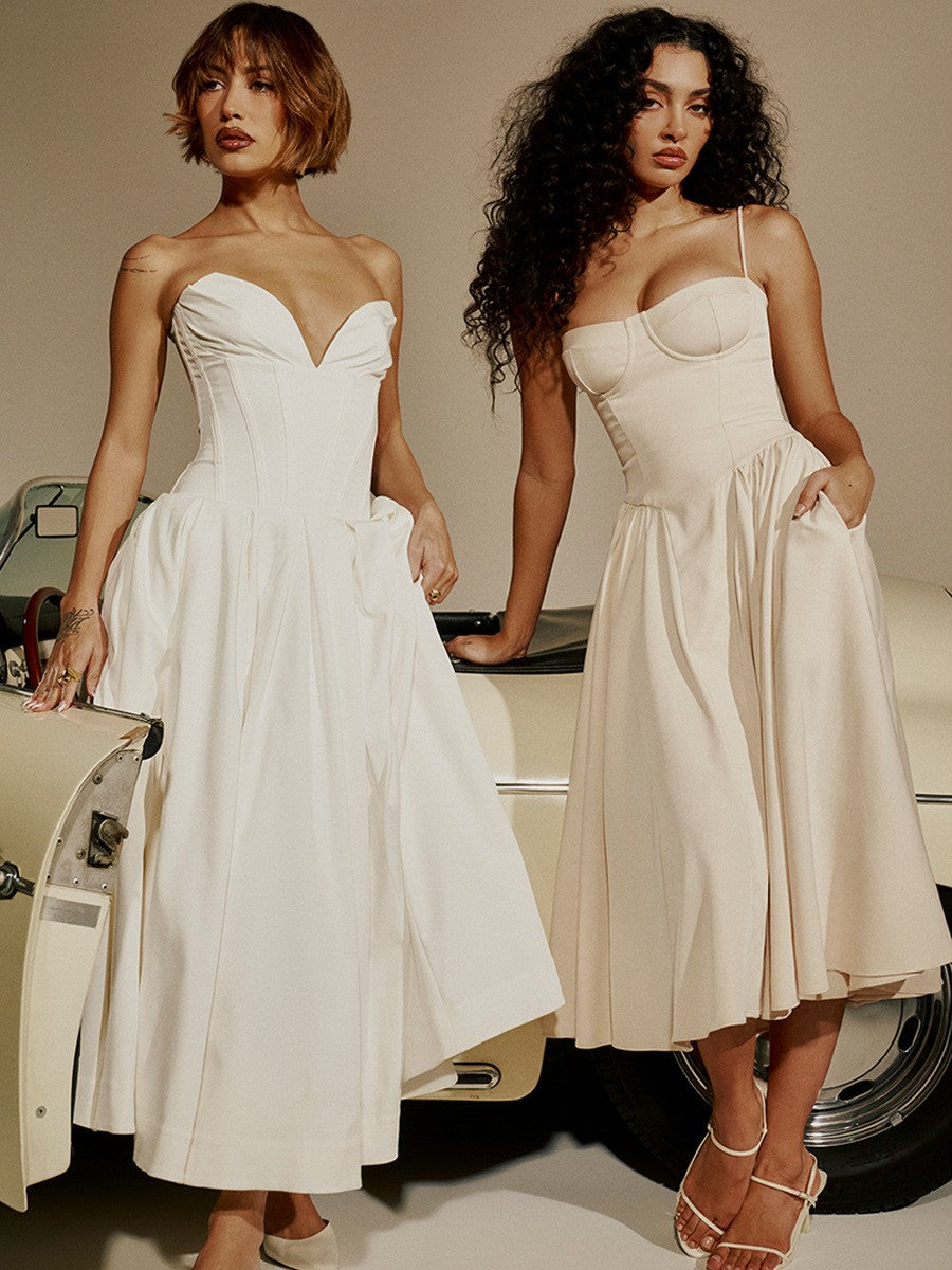 Summer Women Elegant Sleeveless Backless Pleated Dresses Lady Sexy Solid Sling M