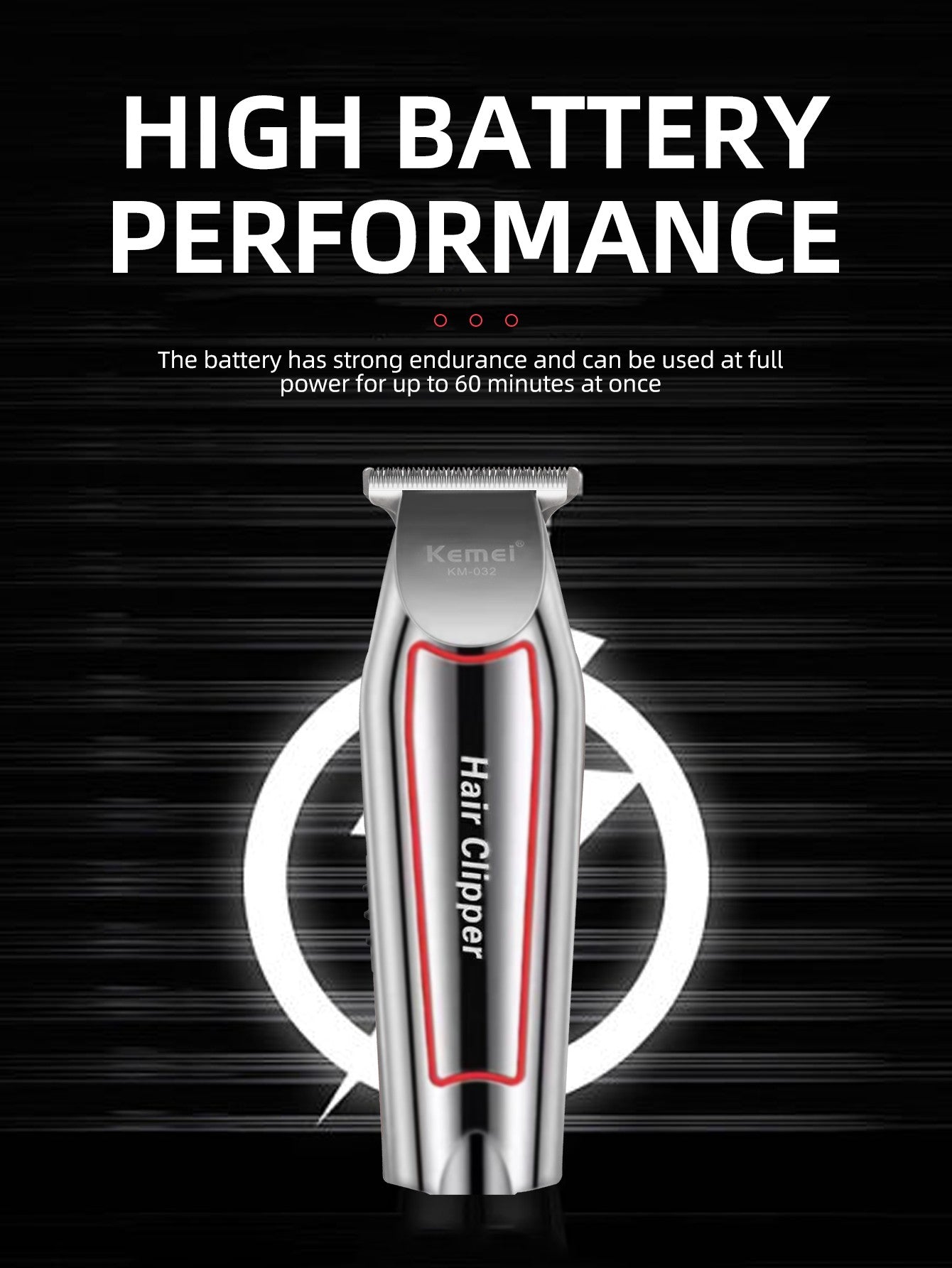 Kemei Professional Alloy Hair Trimmer Electric Beard Trimmer Rechargeable Hair Clipper Haircut Machine for Men KM-032