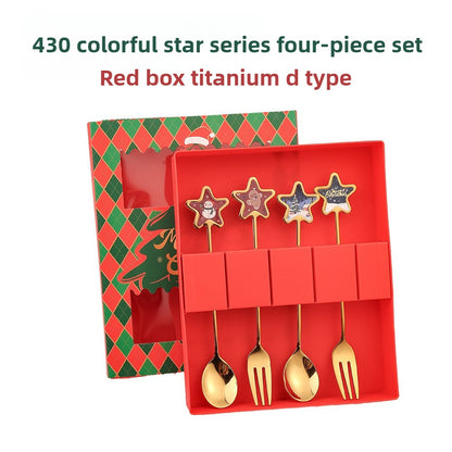 Conjunto de Talheres com Tema Natalino Aço Inoxidável Faca Garfo Colher com Desenho Animado Criativo Conjunto de 2/4/6 Peças Presente de Fim de Ano Decoração de Talheres