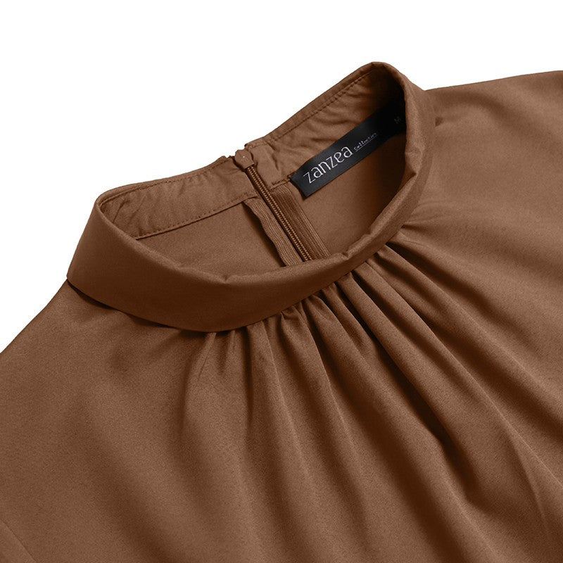 ZANZEA Women Long Sleeve A-line Sundress Spring Long Dress Autumn Solid Party Holiday Maxi Dresses Vestidos Femme Vintage Robe