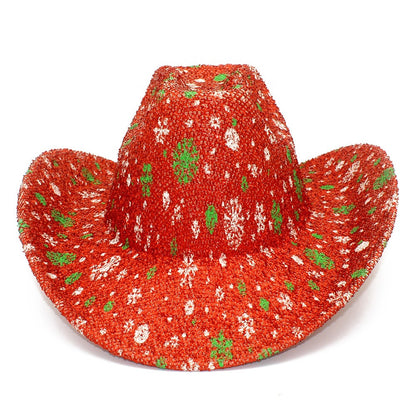 Striped Print Fedora Hats Cowboy Cowgirl Hat for Women Men Curl Wide Brim Western Bronzing Cloth Cap for Party Halloween Caps