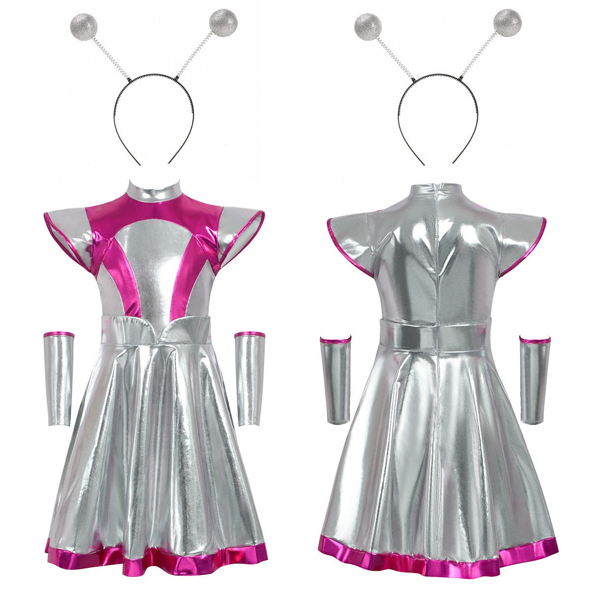Cyber Alien Laser Reflective Alien Cosplay Dress, Adult and Children's Party Outfit, Including Tentacle Headpiece