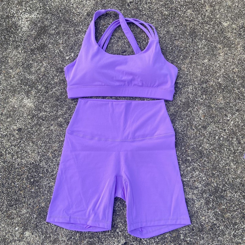 Yoga Fitness Suit Shorts Set Gym Sports Set Women Clothes 2 Piece Sports Bra Top High Waist Short Legging Running Tracksuit