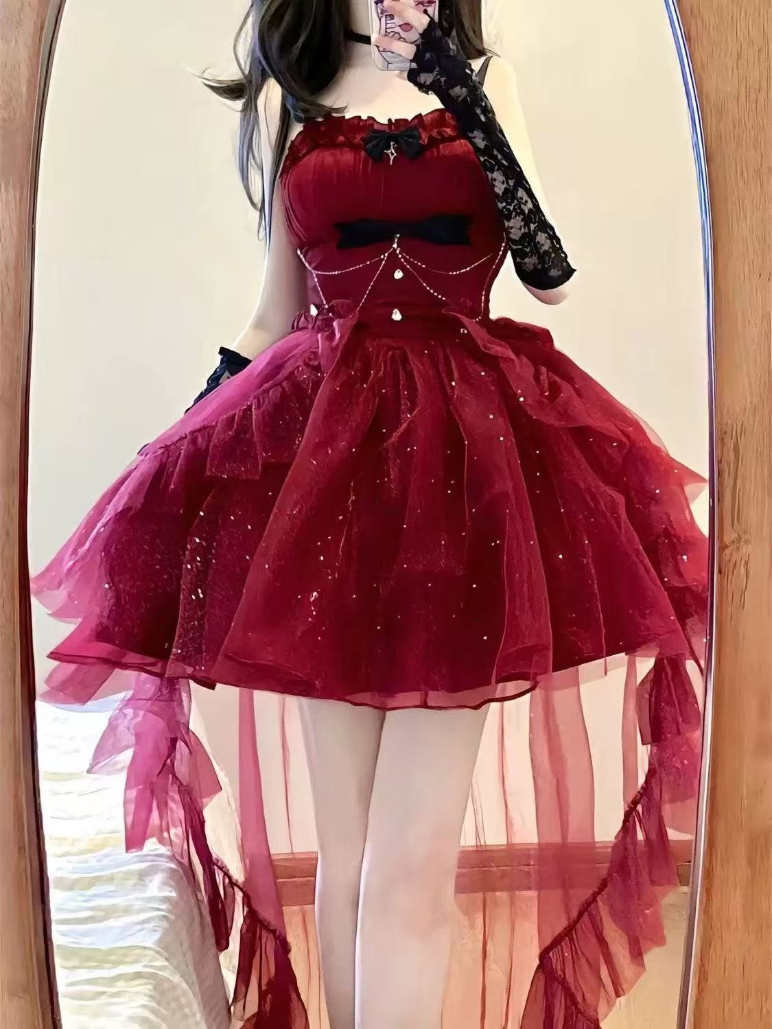 Gothic Y2k Sling Dress Women Harajuku Retro Tulle Ruffles Trim Christmas Party Outfit Grunge Aesthetic Sleeveless Elegant Wear