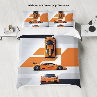 3pcs sports car racing print bedding set 1 quilt cover + 2 pillowcases unfilled, skin-friendly, breathable, anti-pilling