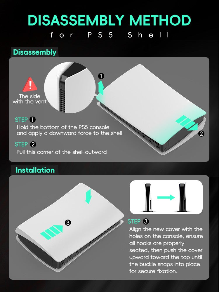 DATA Frog Protective Shell Cover for PS5 Console Full Set Faceplate Replacement Accessories for PS5 Digital Disc Version
