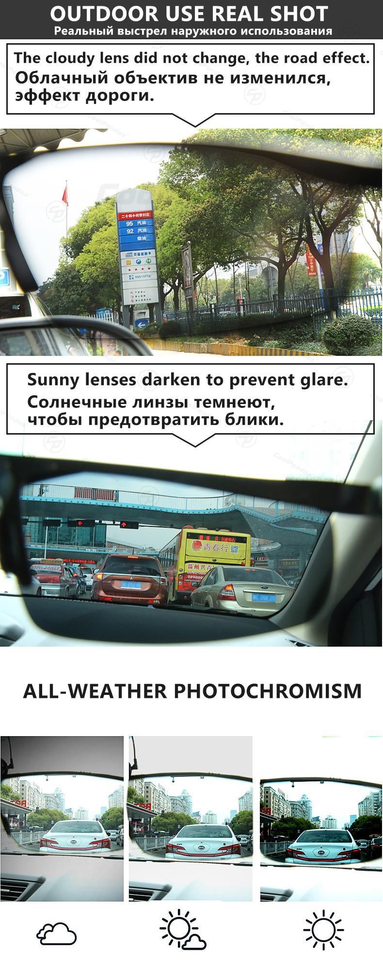CoolPandas Óculos de Sol Fotocromáticos Masculinos Polarizados Sem Aro para Esportes ao Ar Livre Óculos de Condução Dia Noite Camaleão Óculos Masculinos