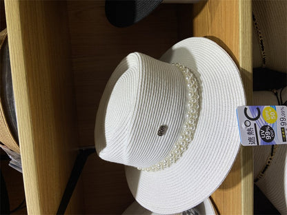 Chapéu de palha Raffite com aba grande para Jazz, chapéu de praia retrô inglês versátil para mulheres com proteção solar, estilo Hepburn, chapéu de senhora francesa