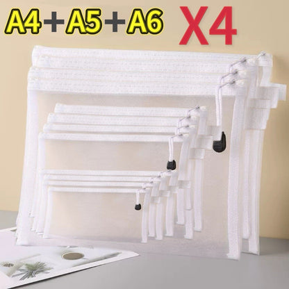 1-12pcs Mesh Zipper Pouch Student Waterproof Zip File Bag Makeup Bag School Office Supplies Miscellaneous Storage Organizer