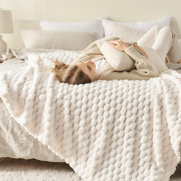Cream White Throw Blanket Fuzzy 3D Jacquard Decorative Flannel Fleece Super Soft Plush Cozy Blanket for Couch Sofa Chair