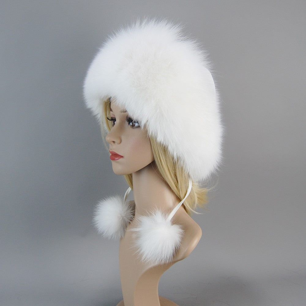 Nova Touca de Luxo de Inverno 100% Pelo de Raposa Natural Toucas de Pelo de Raposa Real de Qualidade para Mulheres Toucas de Pelo de Raposa Genuíno para Meninas