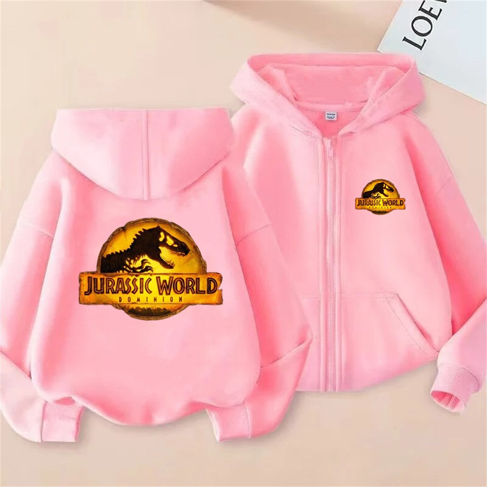 Jurassic Park dinosaur boy black Girls Hoodie tops Suitable age 3-12 Children's Sweatshirt coat Autumn Zipper style Clothing