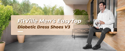 Fittington Diabetic Shoes For Men Extra Wide Width Velcro Walking Shoes Water-Repellent Slip On Leather Sneakers For Diabetic S