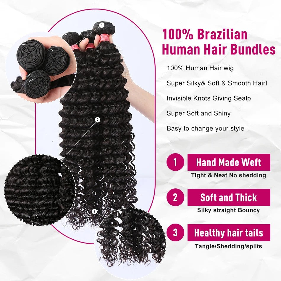 Pacotes de Cabelo Humano Ondulado Profundo de 32 36 40 Polegadas Cabelo Brasileiro Remy Virgem para Mega Hair Cacheado 1/2/3/4 Pacotes de Mega Hair com Preços Promocionais