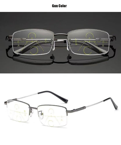 Progressive Men's Eyeglasses Frame Multifocal Reading Glasses Anti Blue Light Eyewear Near Far Sight Glasse escuadras de metal+4