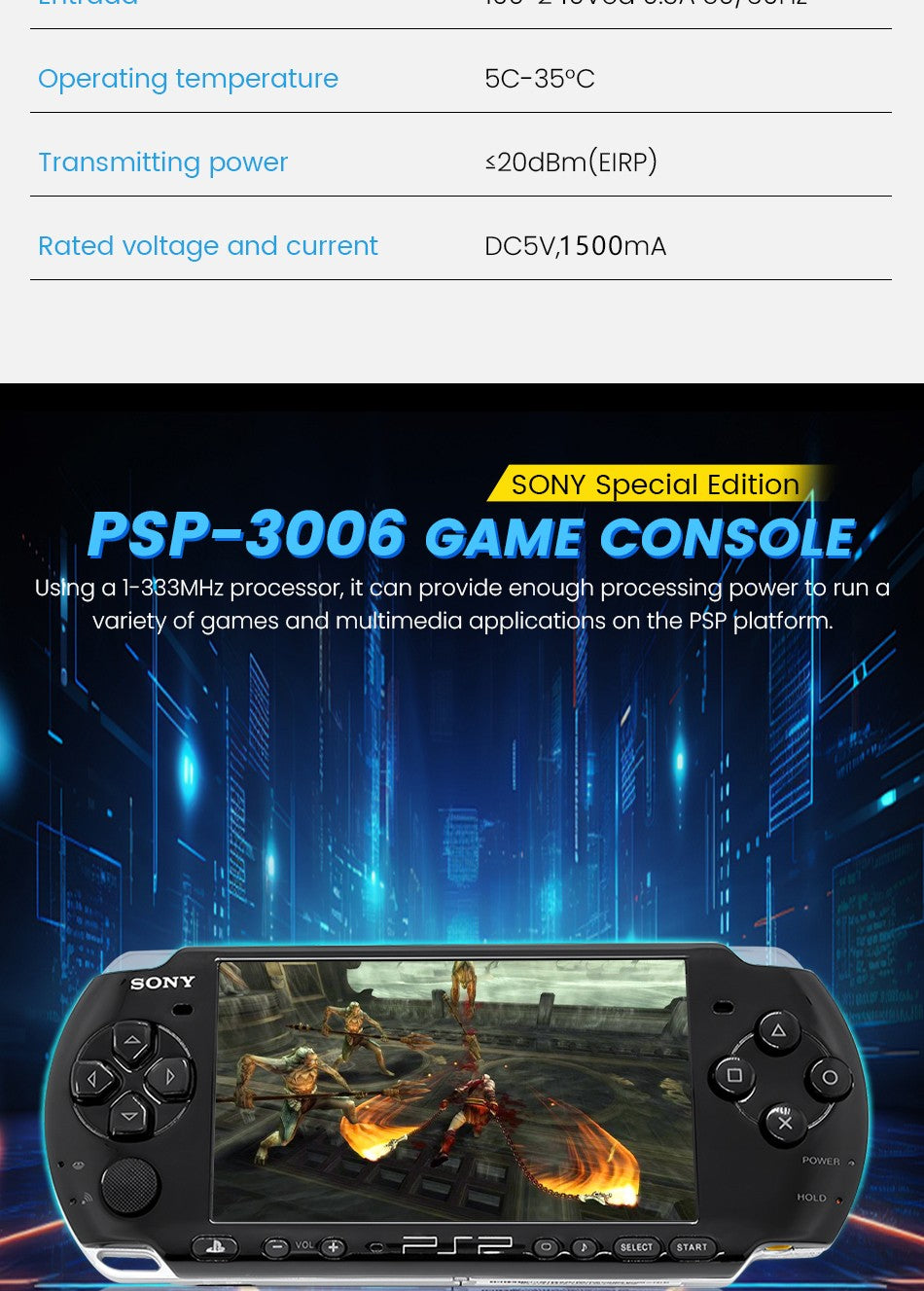 Original Sony PSP 3000 Handheld Game Console PlayStation Portable PSP-3006 Arcade Game Console Holiday Gift with Free Games
