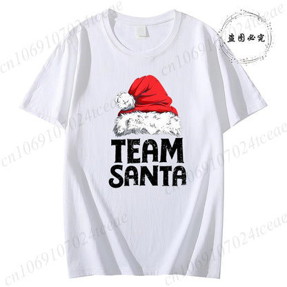 Women's Casual Short Sleeve T-Shirt with Christmas Team Santa Print T-Shirts Round Neck Christmas Party Wear Women's Clothing