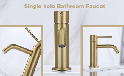 Bathroom Faucet Solid Brass Bathroom Basin Faucet Cold And Hot Water Mixer Sink Tap Single Handle Deck Mounted Brushed Gold Tap