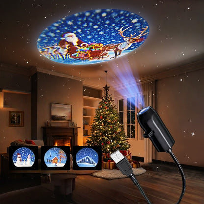 LED USB Projector Light 3/4pcs Projection Patterns- Adjustable USB Night Light for Christmas Festival Decorations