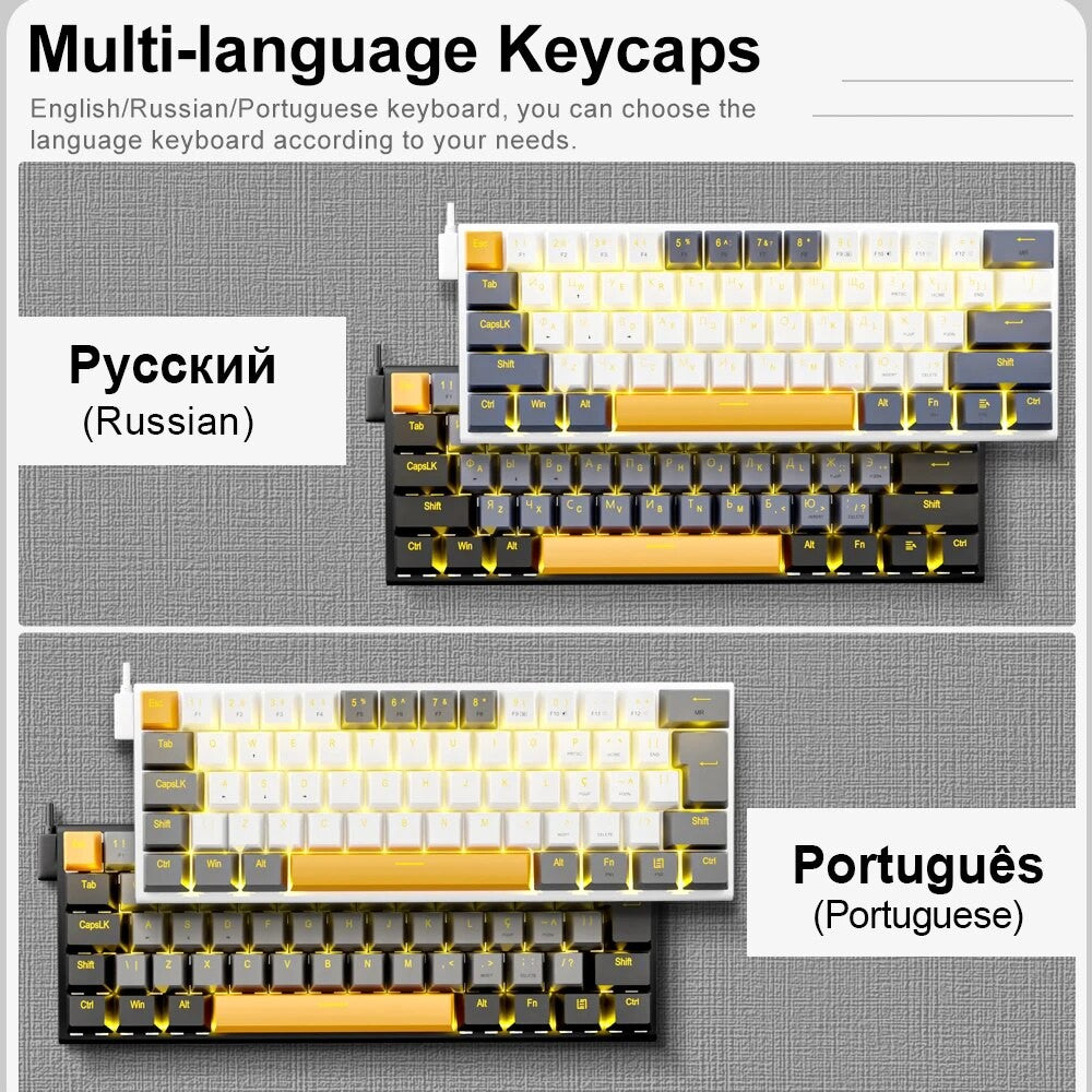 E-YOOSO Z11 Teclado Mecânico para Jogos USB com Fio Red Switch 61 Teclas Gamer Russo Português Brasileiro para Computador PC Laptop