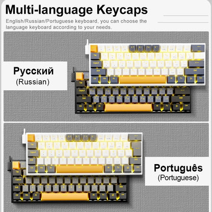 E-YOOSO Z11 Teclado Mecânico para Jogos USB com Fio Red Switch 61 Teclas Gamer Russo Português Brasileiro para Computador PC Laptop