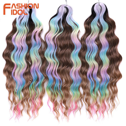 FASHION IDOL Cabelo de Crochê Torção Laranja Extensões de Cabelo Trançado de Onda Profunda Sintética Cabelo Onda de Água 24 Polegadas Fibra Resistente ao Calor