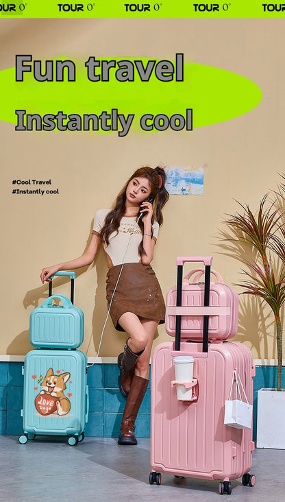 Mala de Viagem Nova Design com Porta-copos Mala Feminina de Bordo Mala de Viagem Feminina Conjunto de Malas de Viagem de 20 a 28 Polegadas Conjunto de Malas de Bordo em PC